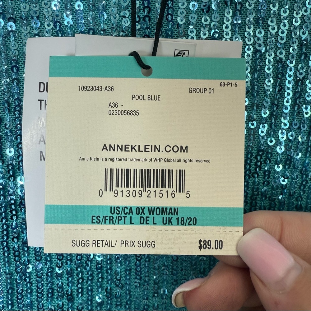 Anne Klein NWT Women’s Teal/Blue Green Short Sleeve Fully Sequined Top Size OX - Picture 11 of 15